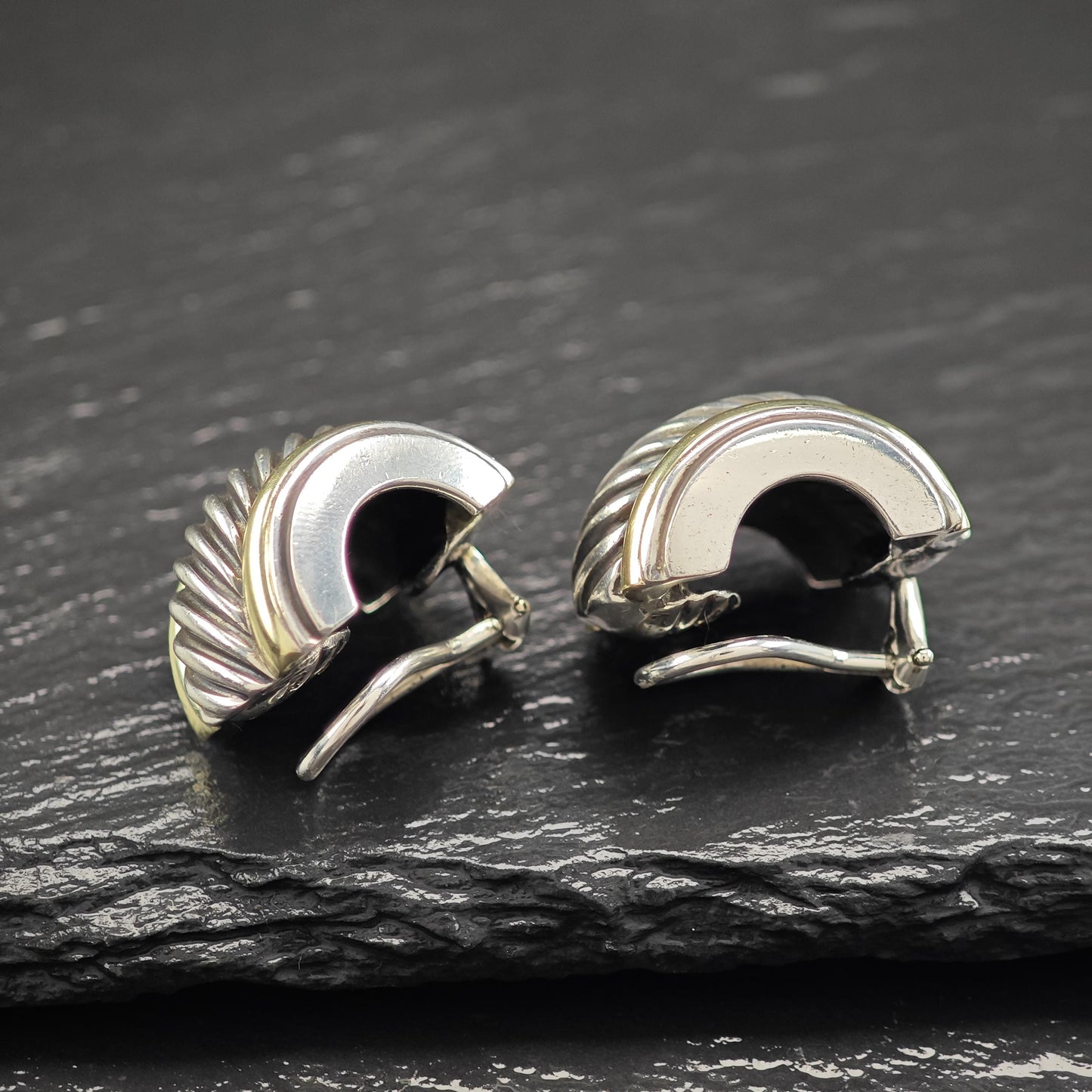 David Yurman Thoroughbred 14K Gold Accent Clip-On Earrings Sterling Silver