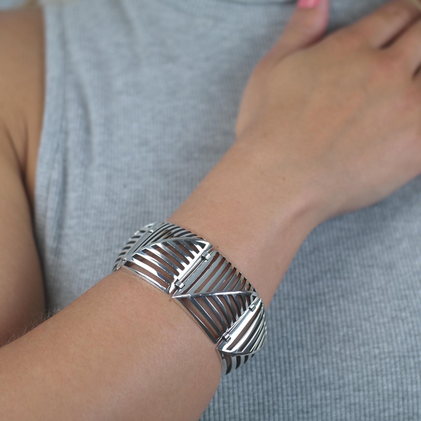 Georg Jensen 389 Grates Abstract Modernist Link Bracelet Sterling Silver