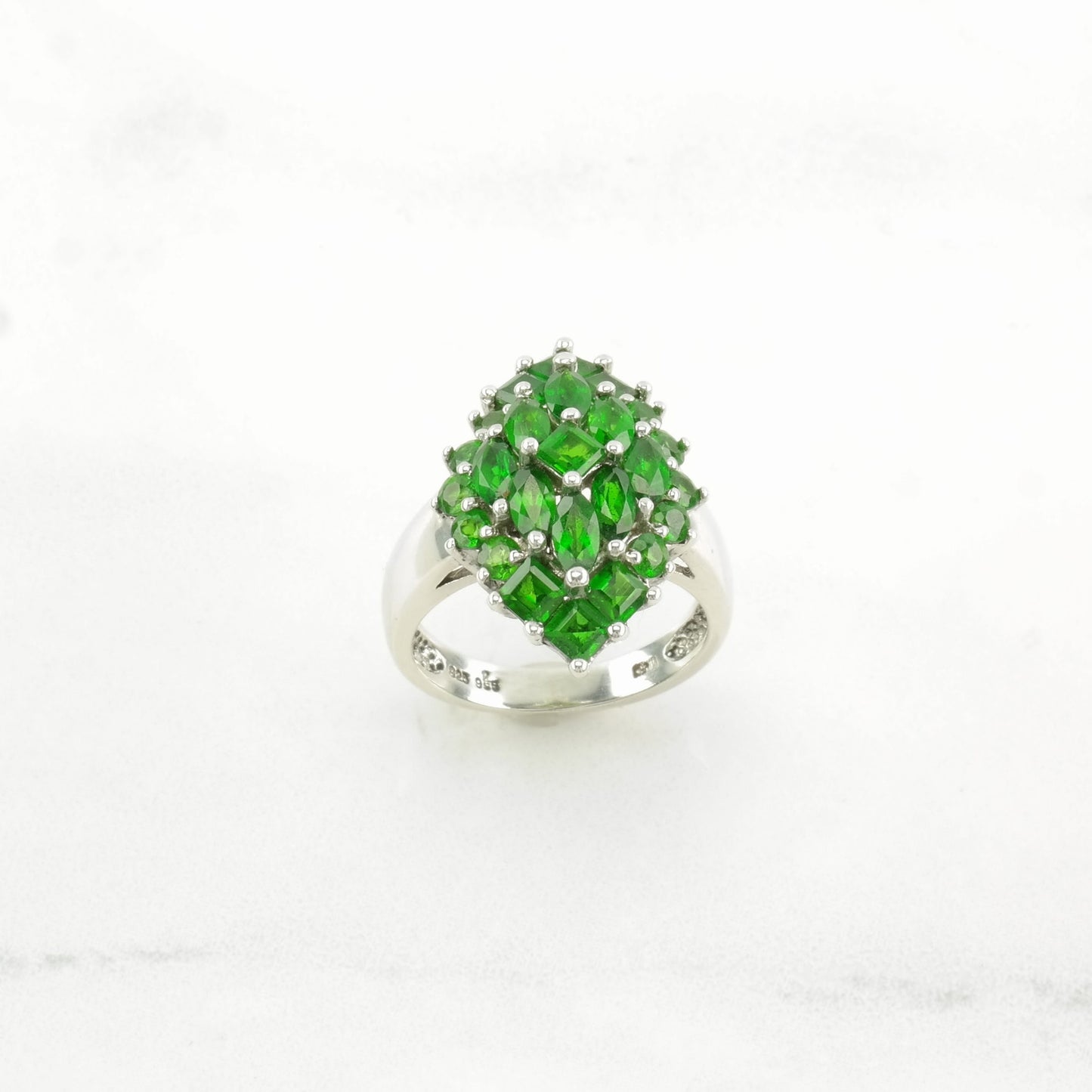 Sterling Silver Ring Chrome Diopside Cluster Green Size 7