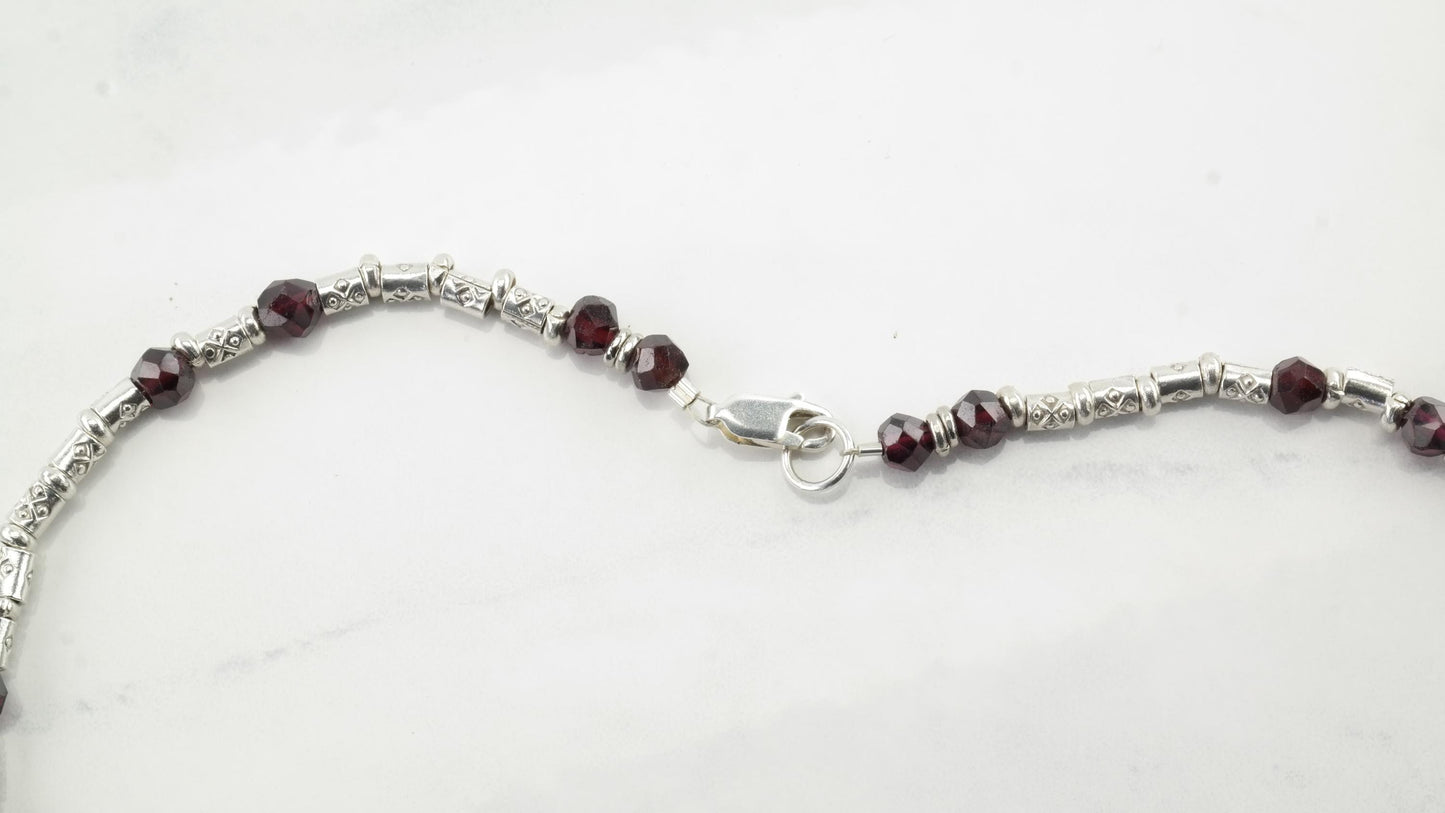 Vintage Sterling Silver and Garnet Bead Necklace