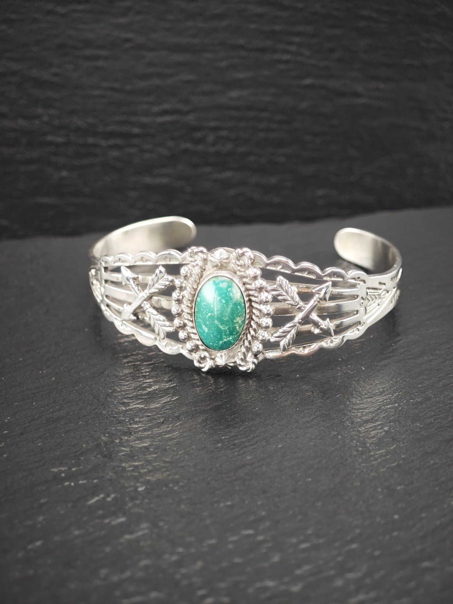 Fred Harvey Era, Native American, Turquoise Cuff Bracelet Sterling Silver