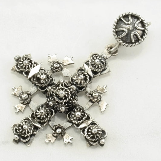 Vintage Jerusalem Cross Cannetille Sterling Silver Pendant