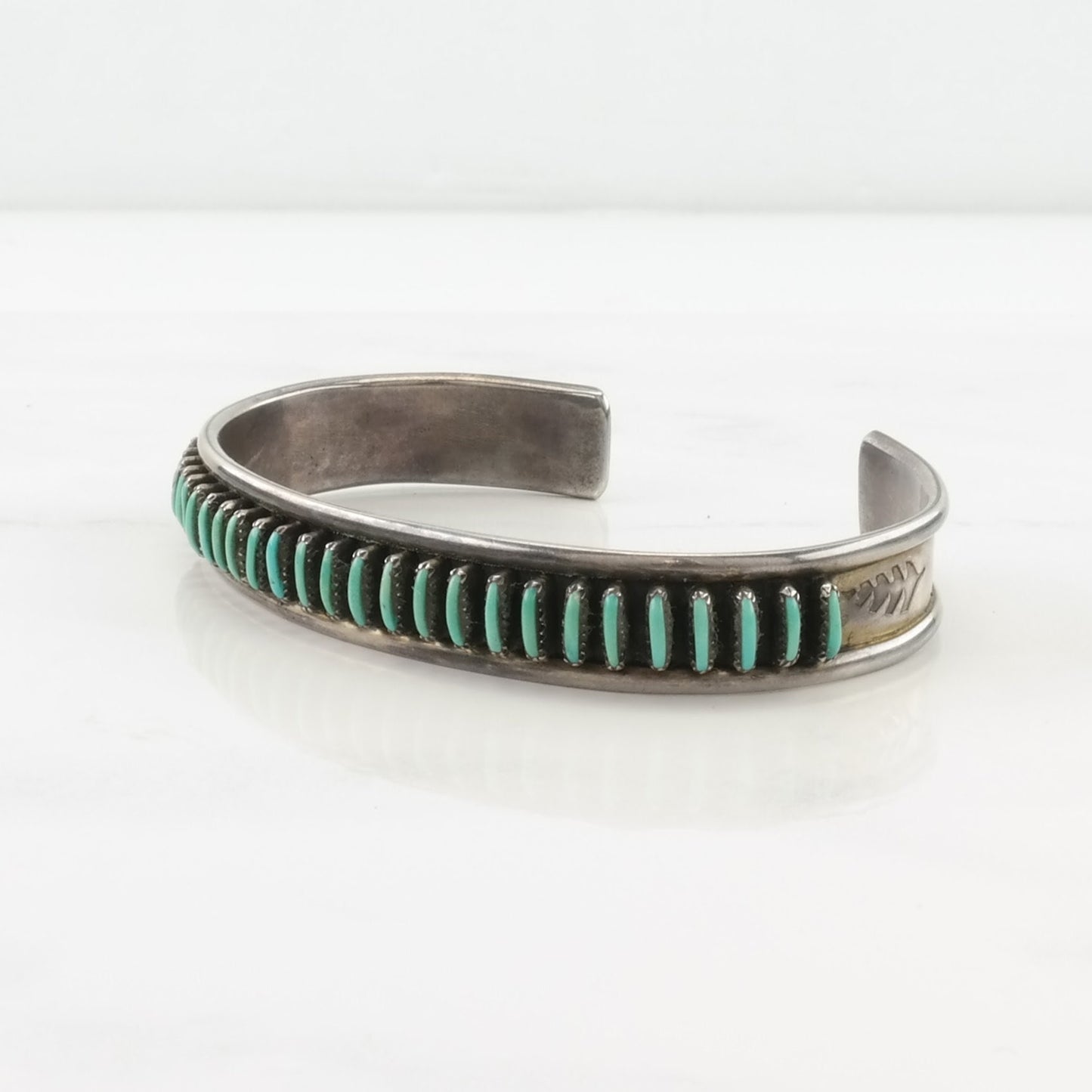 Zuni Sterling Silver Cuff Bracelet Blue Turquoise Needlepoint