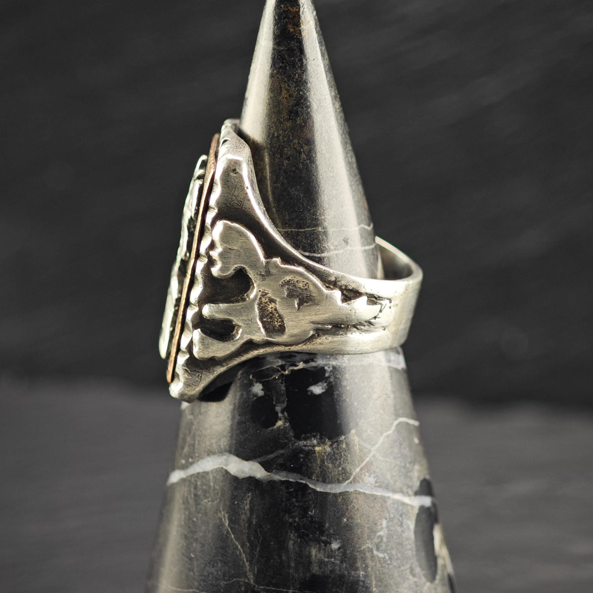 México Biker Ring Horse & Warrior Statue Sterling Silver Ring Sz 8 1/4 R6812