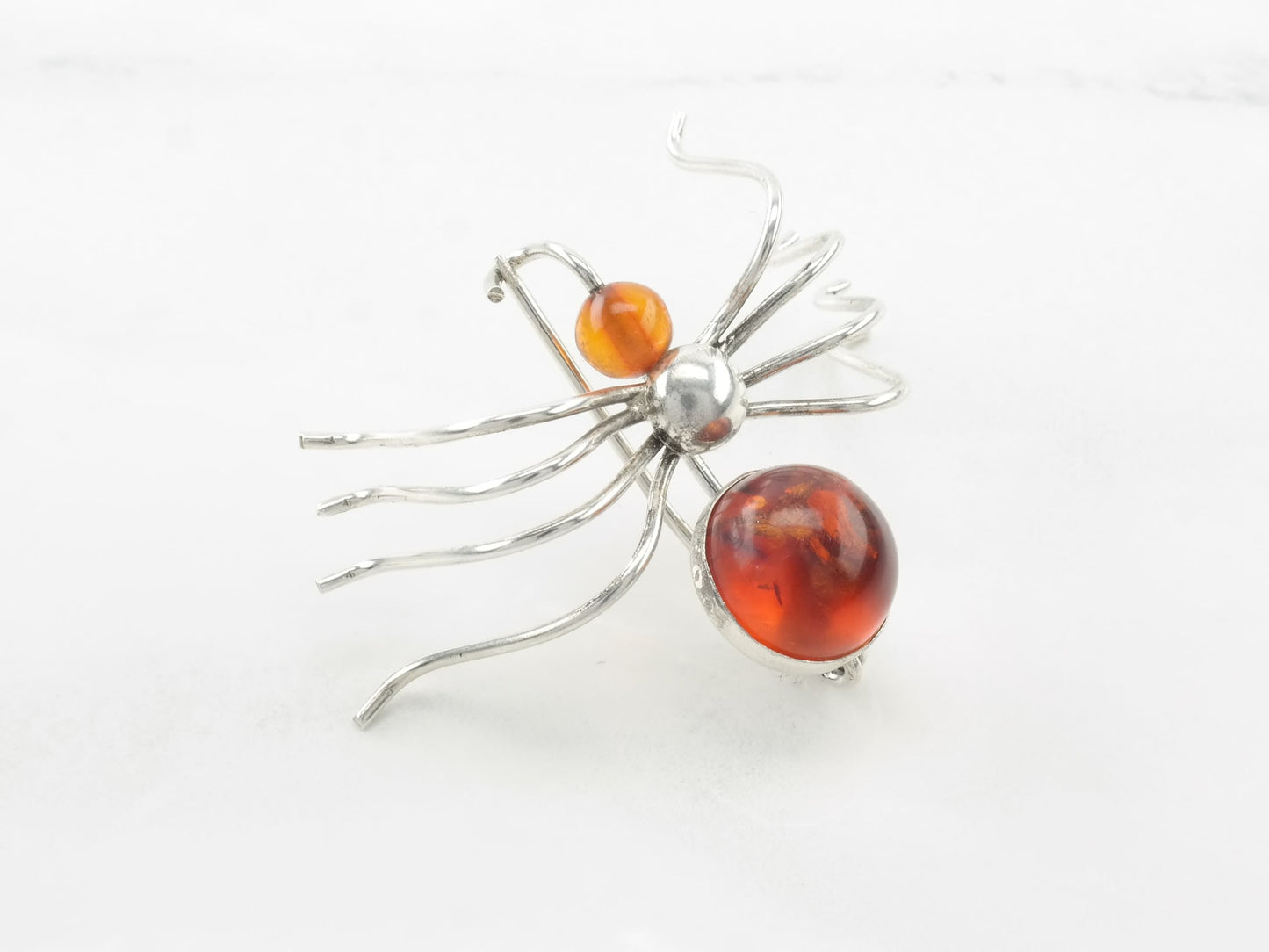 Spider Brooch Baltic Amber Sterling Silver