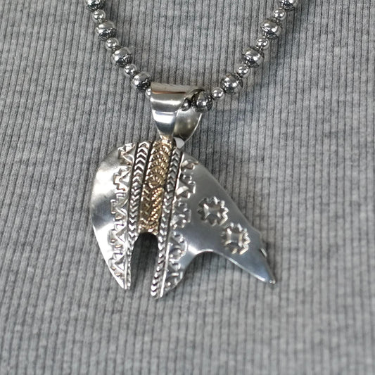 Native American Bear 14K Gold Accent Pendant Sterling Silver P2833