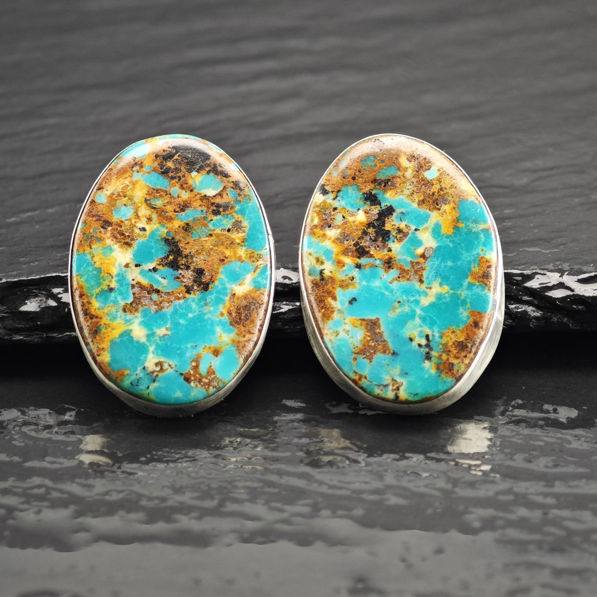 Vintage Navajo Spiderweb Turquoise Stud Sterling Silver Earrings ER3232