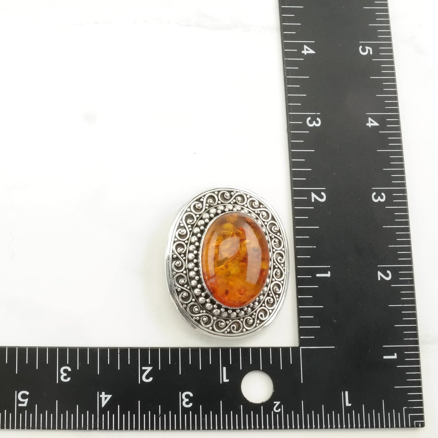 Orange Silver Brooch Pendant Filigree Amber Sterling