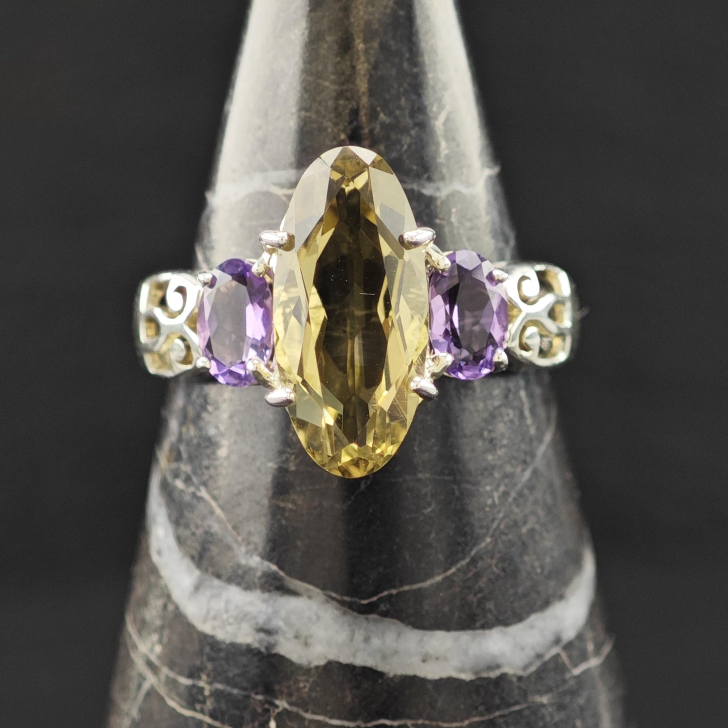 Sterling Silver Statement Ring Amethyst Citrine Size 8 R6232