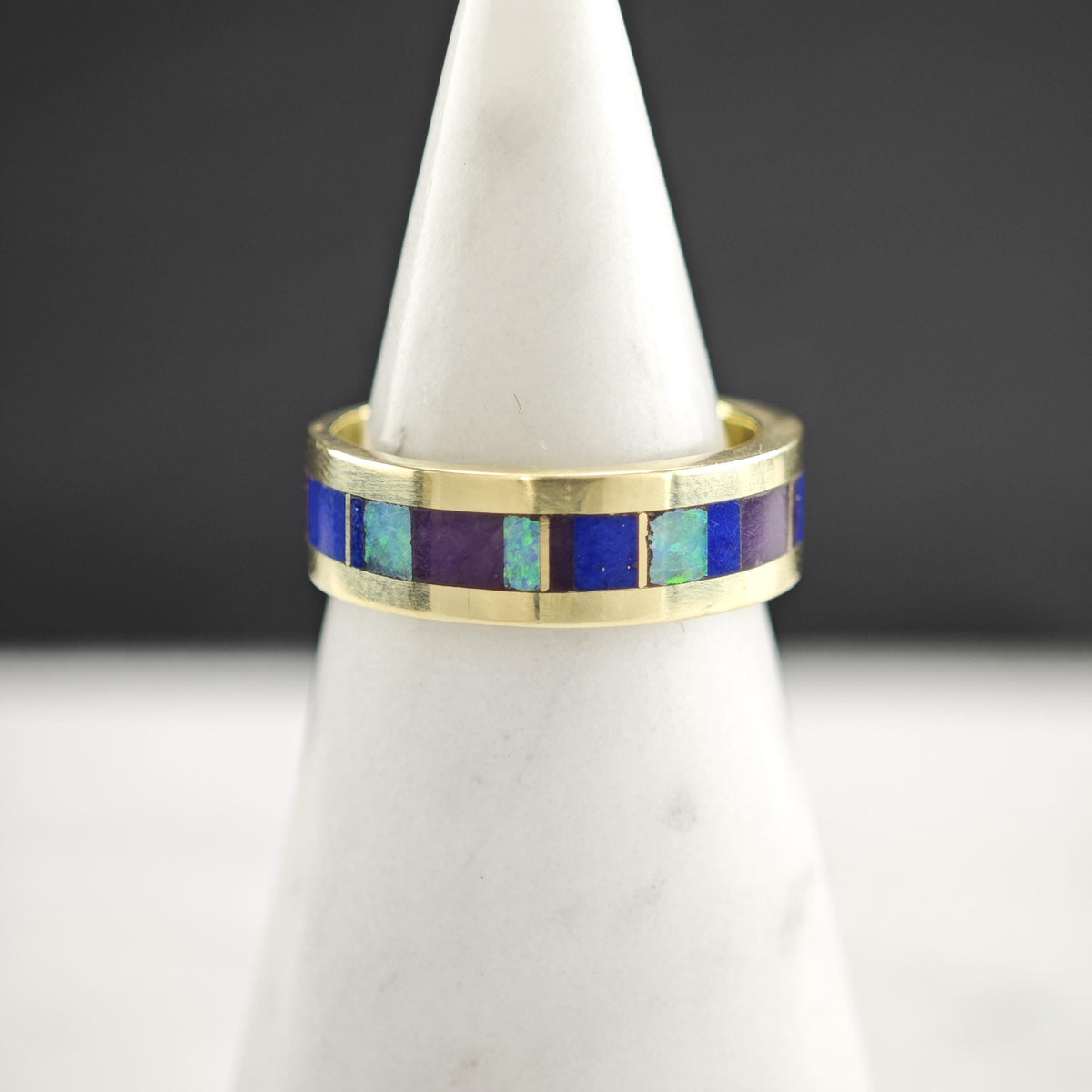 Lapis Opal Sugulite Inlay 14K White Gold Ring Sz 6 1/4 R6806