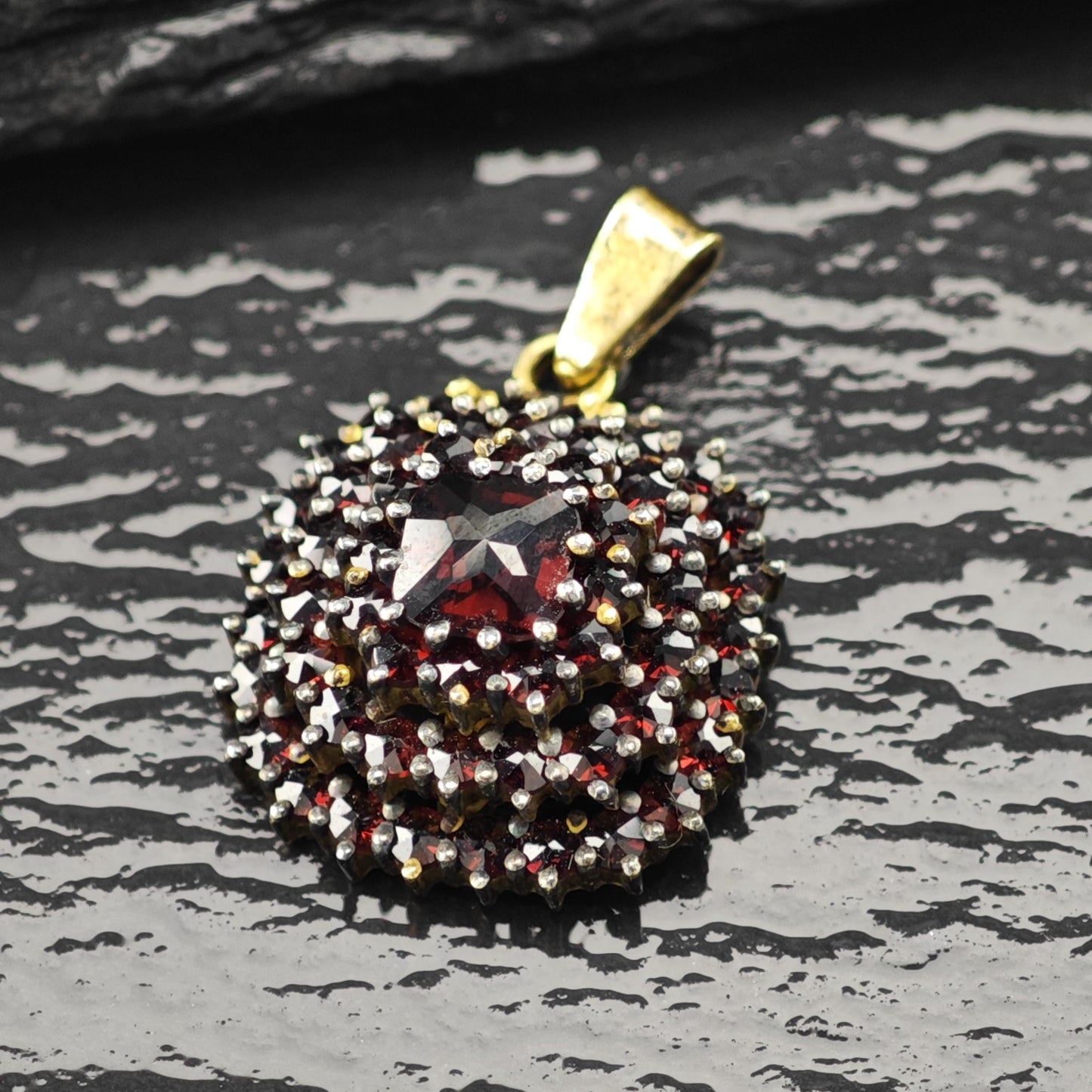 Squared Bohemian Red Garnet Pendant Sterling Silver