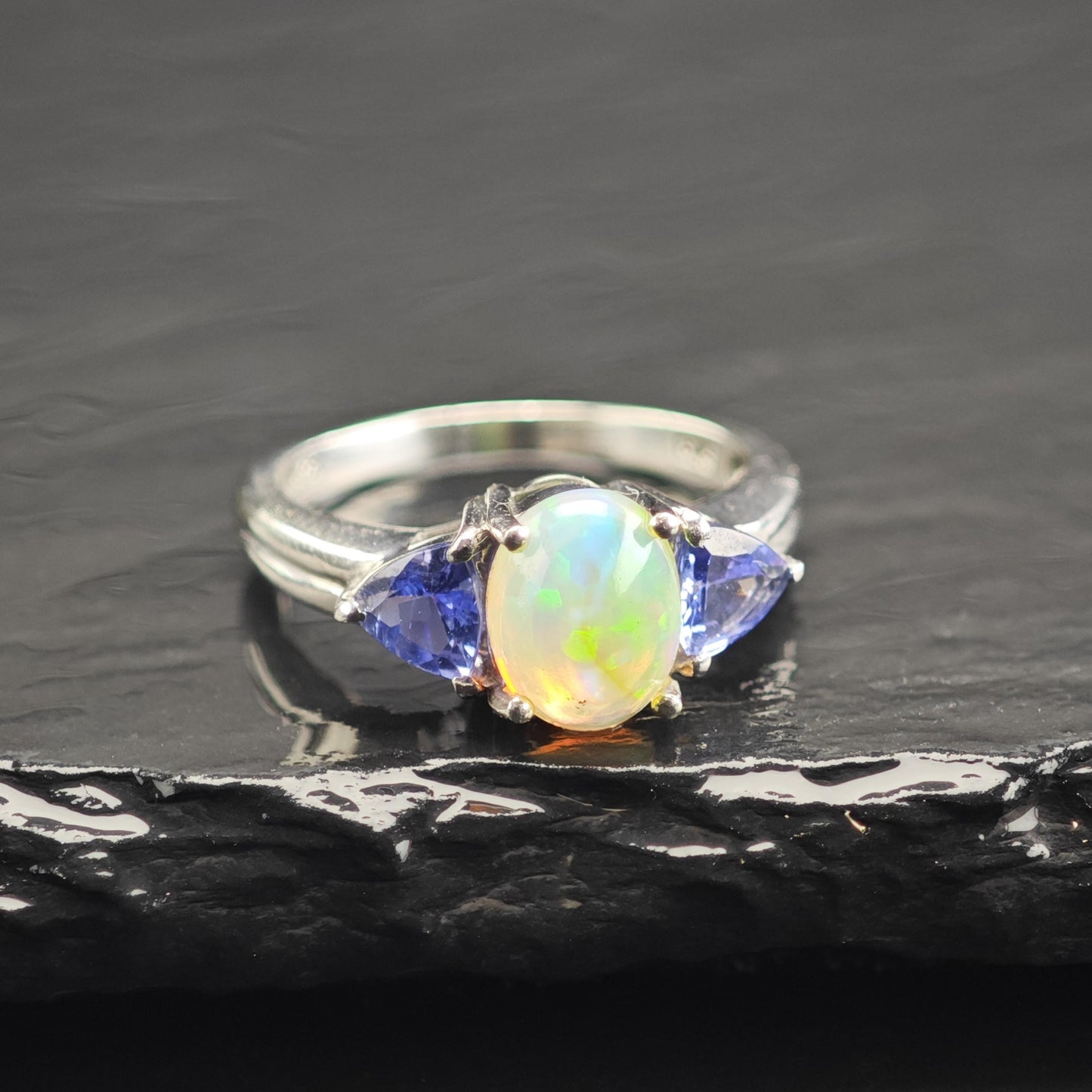 Opal Tanzanite Sterling Silver Ring Sz 5 R6745