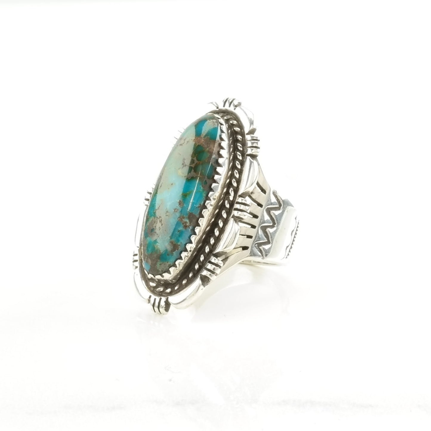 Native American Silver Ring Turquoise Stamped Sterling Blue Size 6 1/2