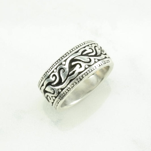 Sterling Silver Ring Wave Overlay Size 7 3/4