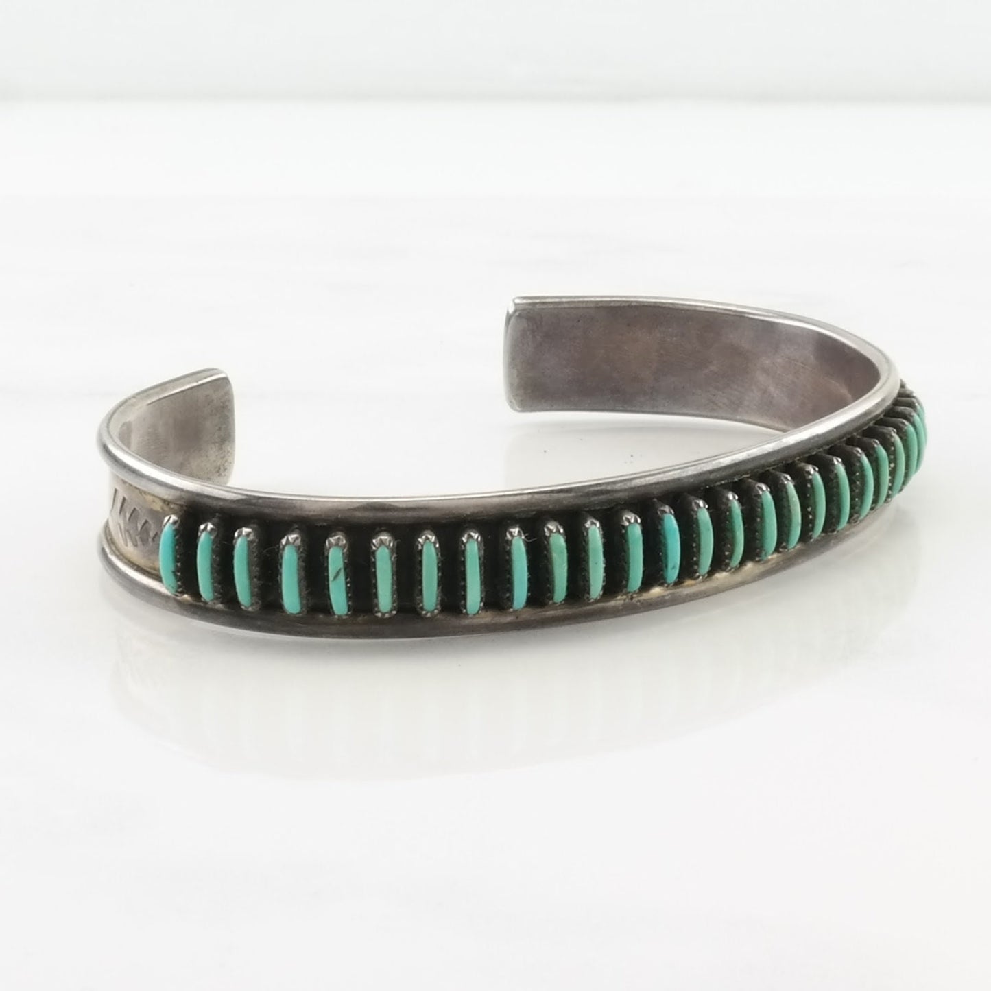 Zuni Sterling Silver Cuff Bracelet Blue Turquoise Needlepoint