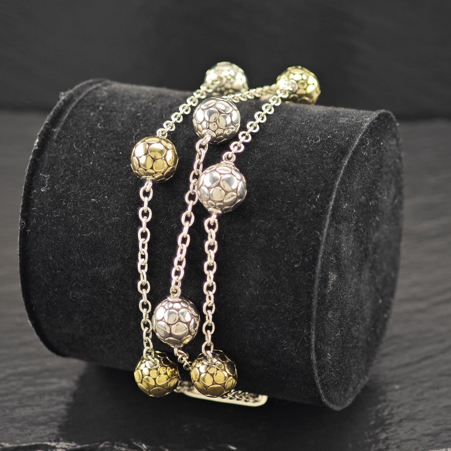 John Hardy Dot Collection 18K Gold Accent Bracelet Sterling Silver Ball Size 7"