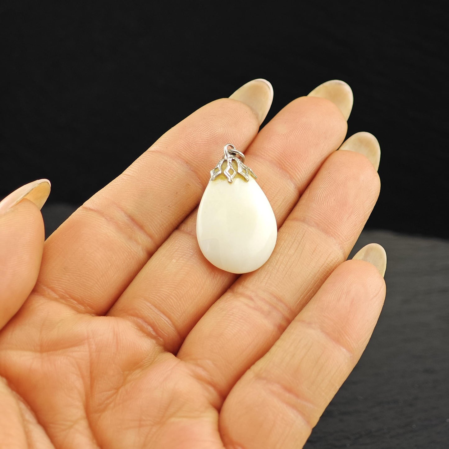 Natural Opal Teardrop Pendant 10ct in Silver Plate - Vintage Charm