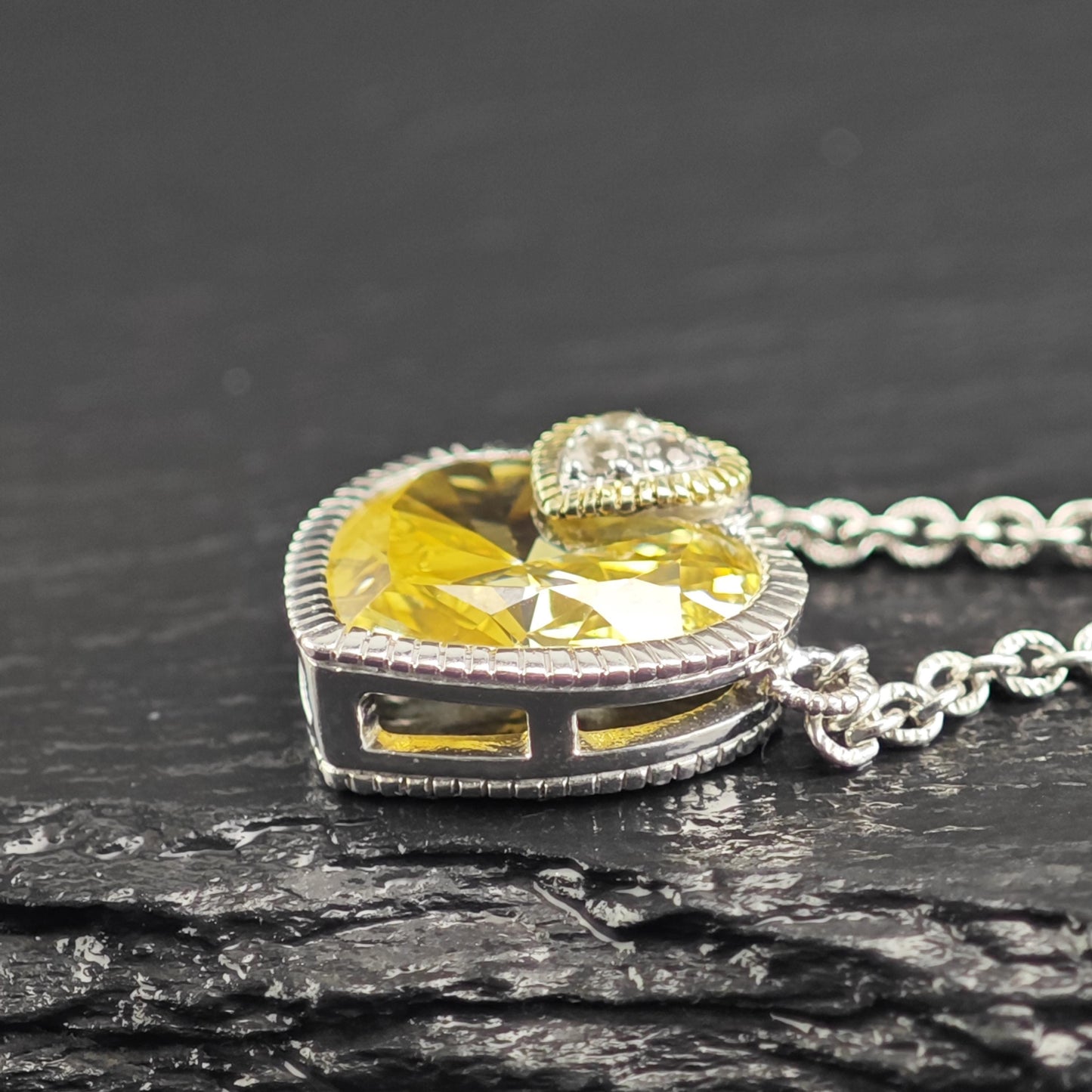 Vintage Judith Ripka Citrine, 18K Gold Accent Heart Necklace Sterling Silver N2733