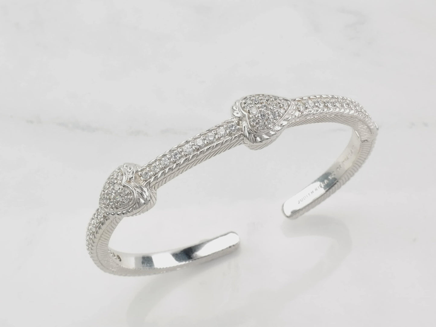 Judith Ripka Heart Cuff Bracelet CZ Sterling Silver