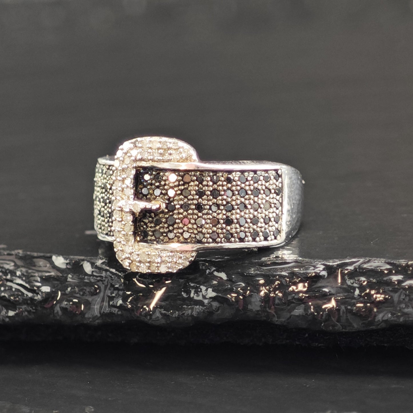 Multicolor Diamond Belt Buckle Sterling Silver Ring Sz 5 1/4 R6611