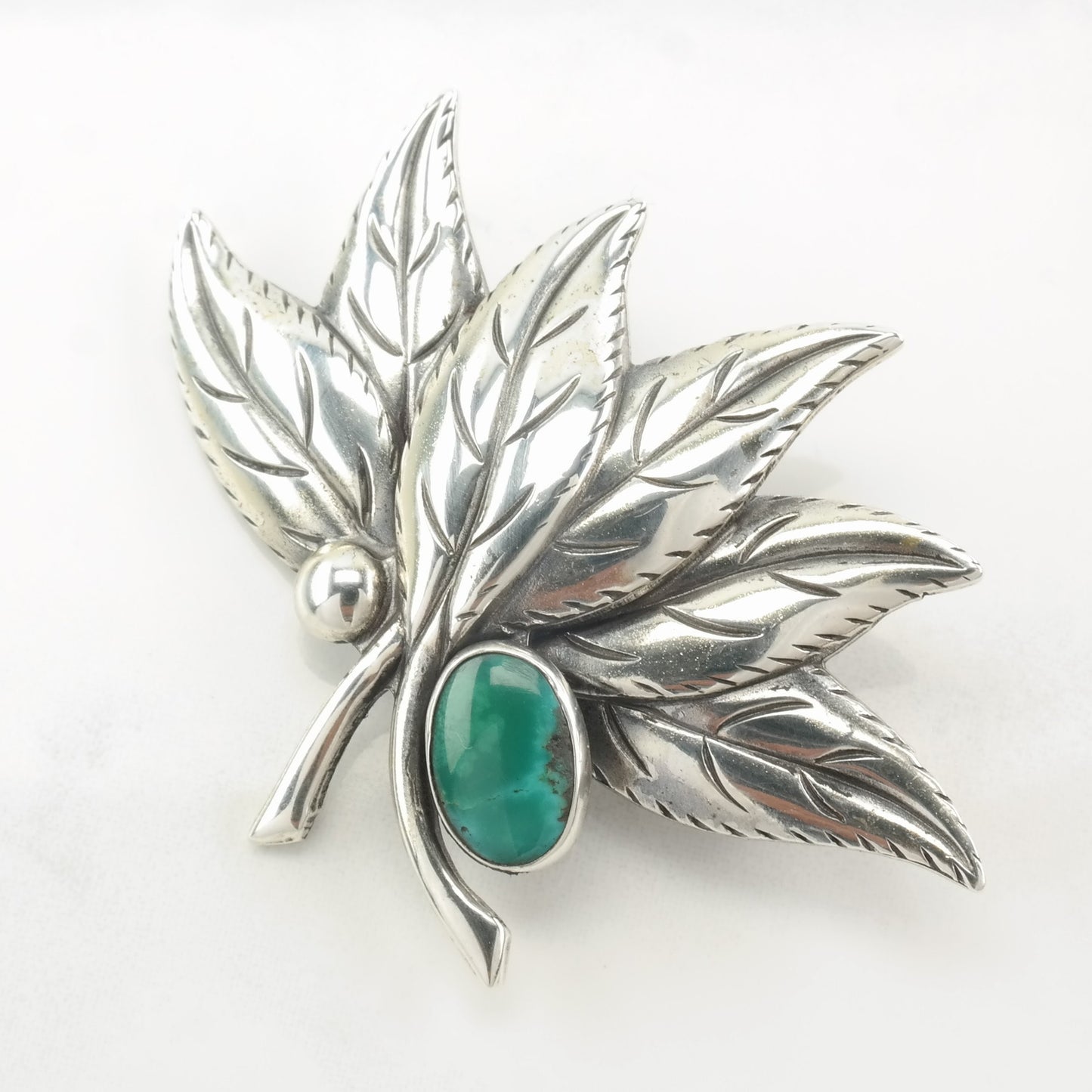 Turquoise Leaf Brooch Sterling Silver