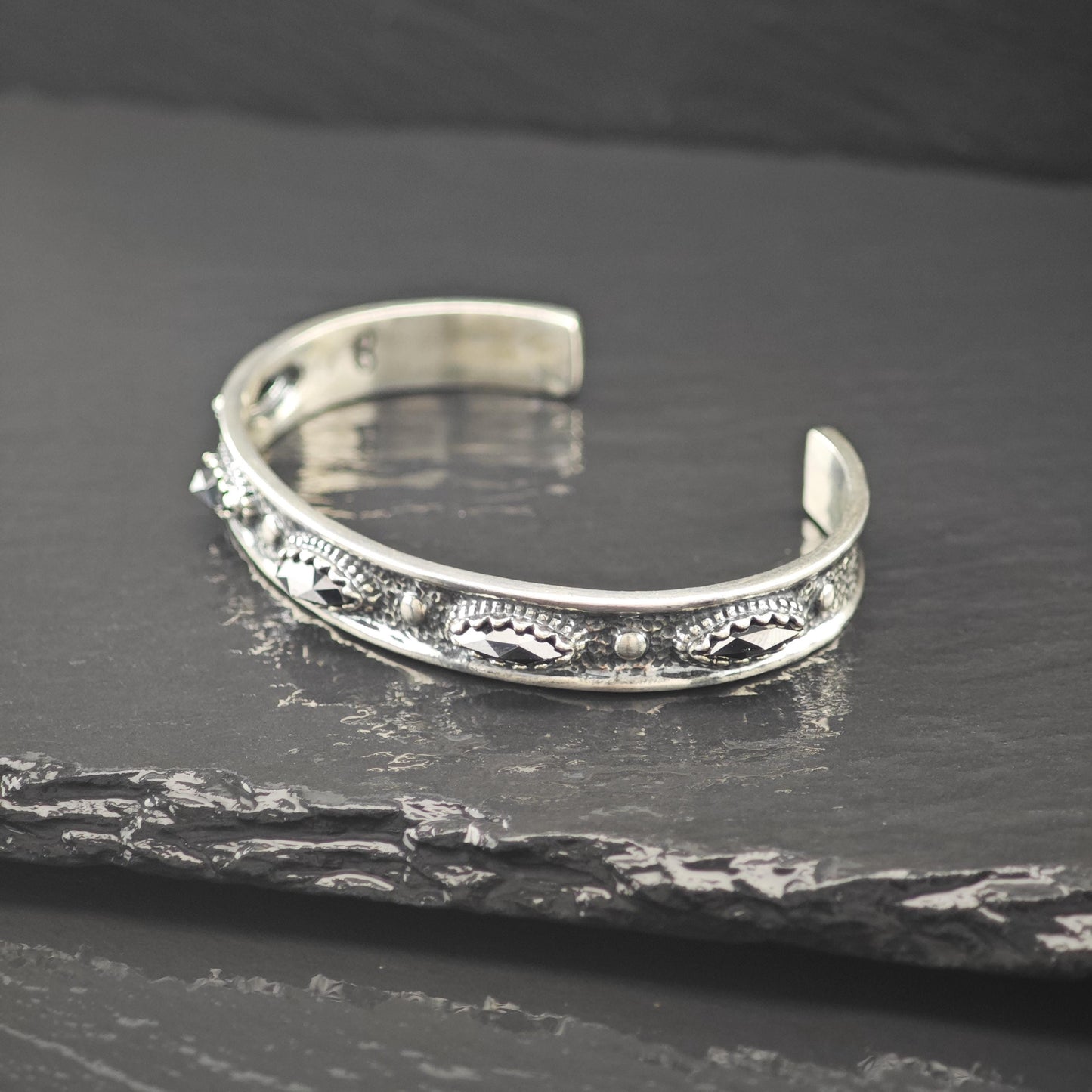 Carolyn Pollack Onyx Sandcast Cuff Bracelet Sterling Silver