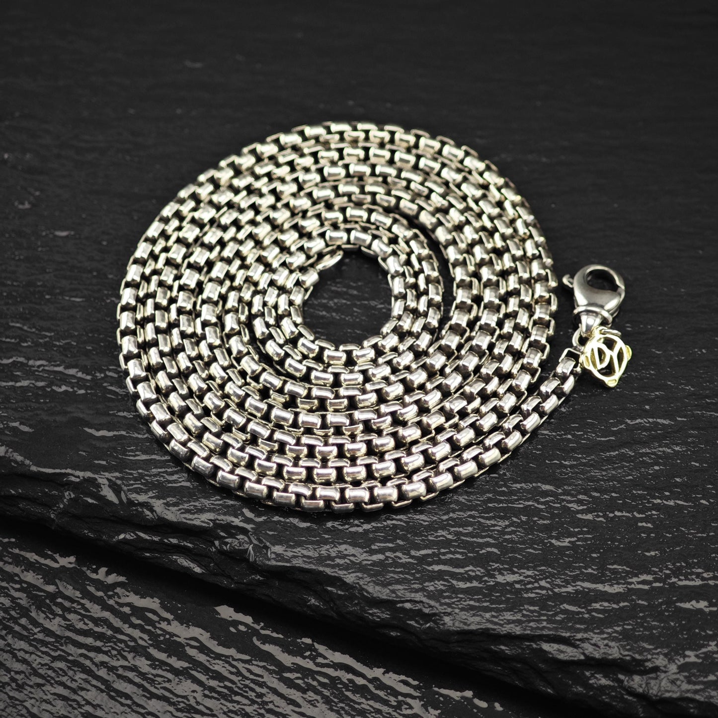 Vintage David Yurman Sterling Silver, 14K Gold Tag 3.6mm Box Chain Necklace