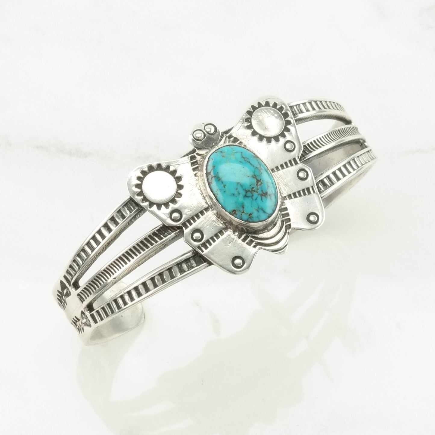 Native American Sterling Silver Cuff Bracelet Blue Turquoise Butterfly