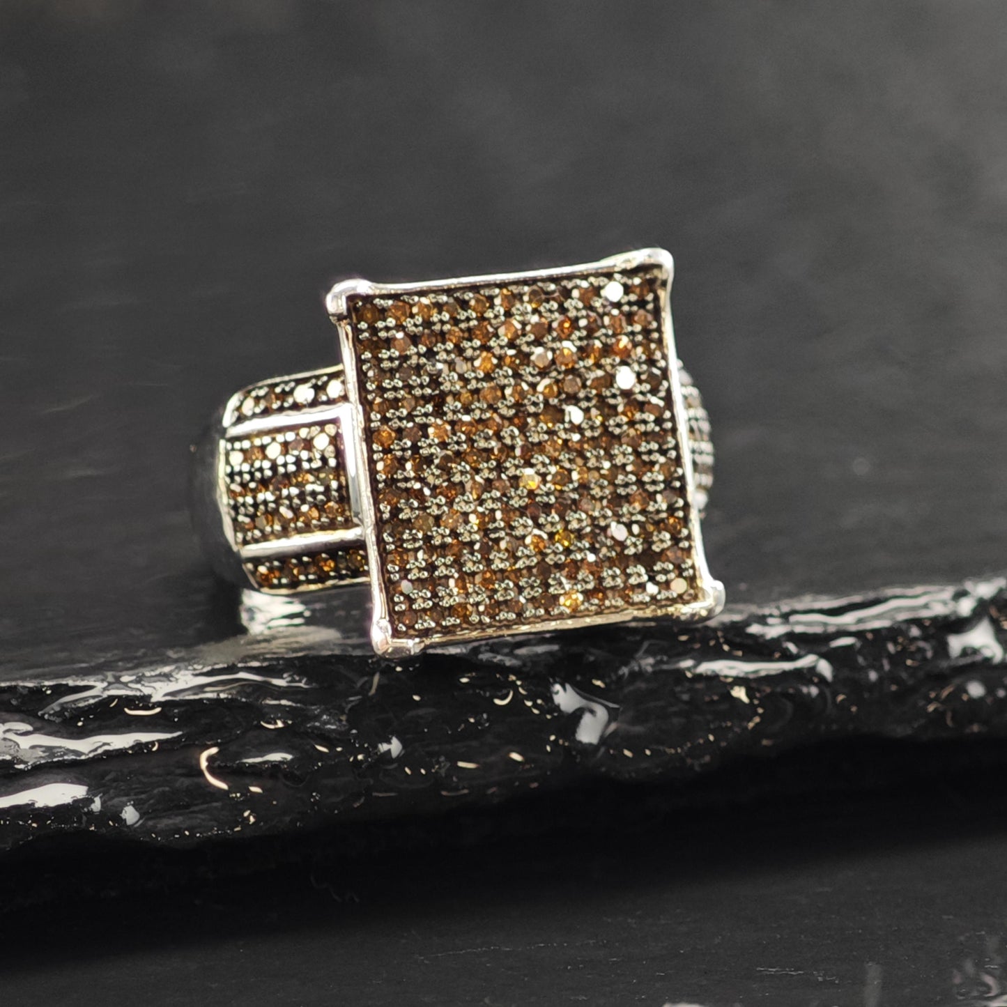 3/4 cttw Brown Diamond Square Sterling Silver Ring Sz 6 R6550