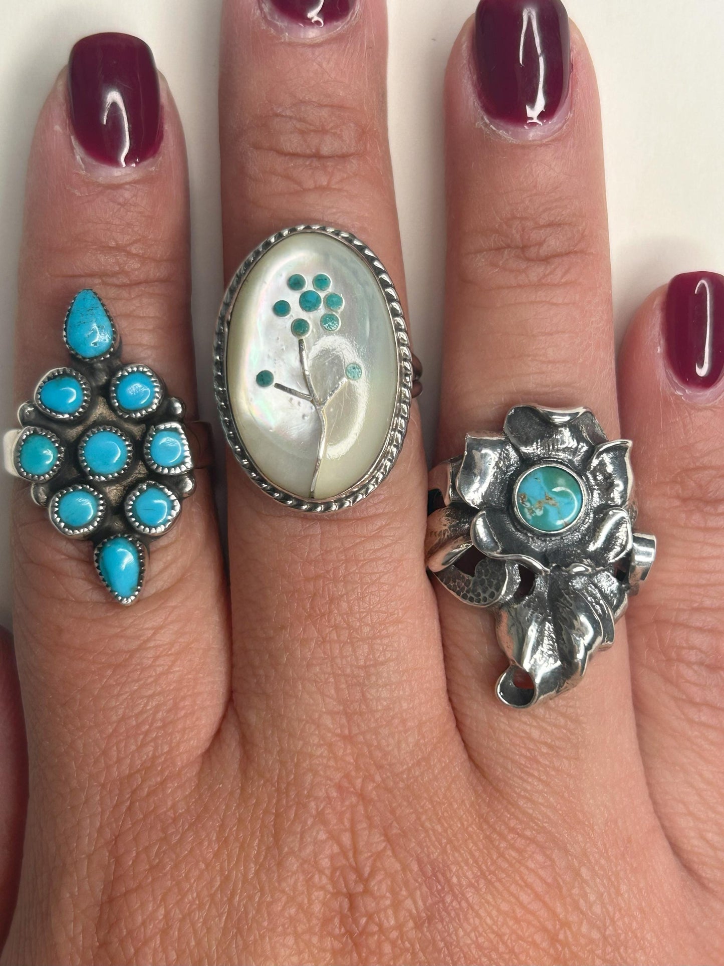 Vintage Southwest Silver Ring Turquoise Flower Sterling Blue Size 6 3/4