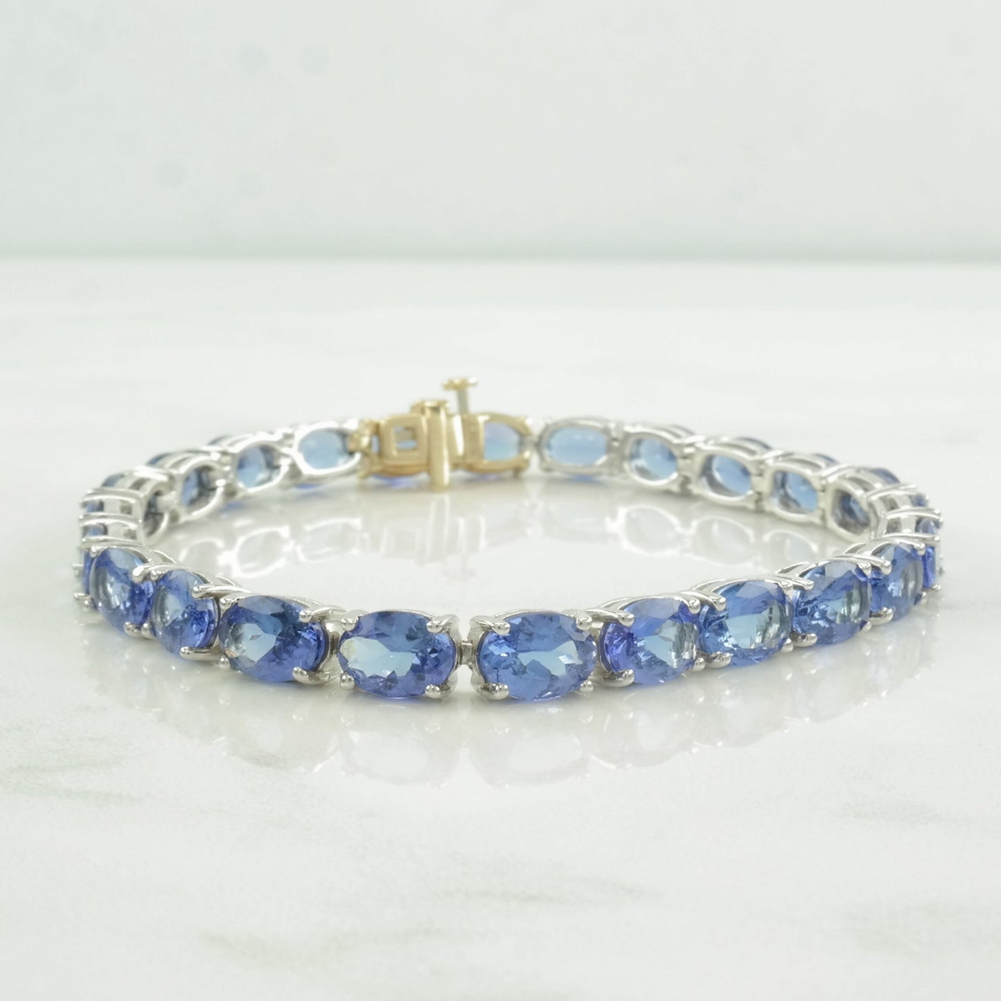 Link Bracelet Purple Tanzanite 18k Gold Clasp Sterling Silver