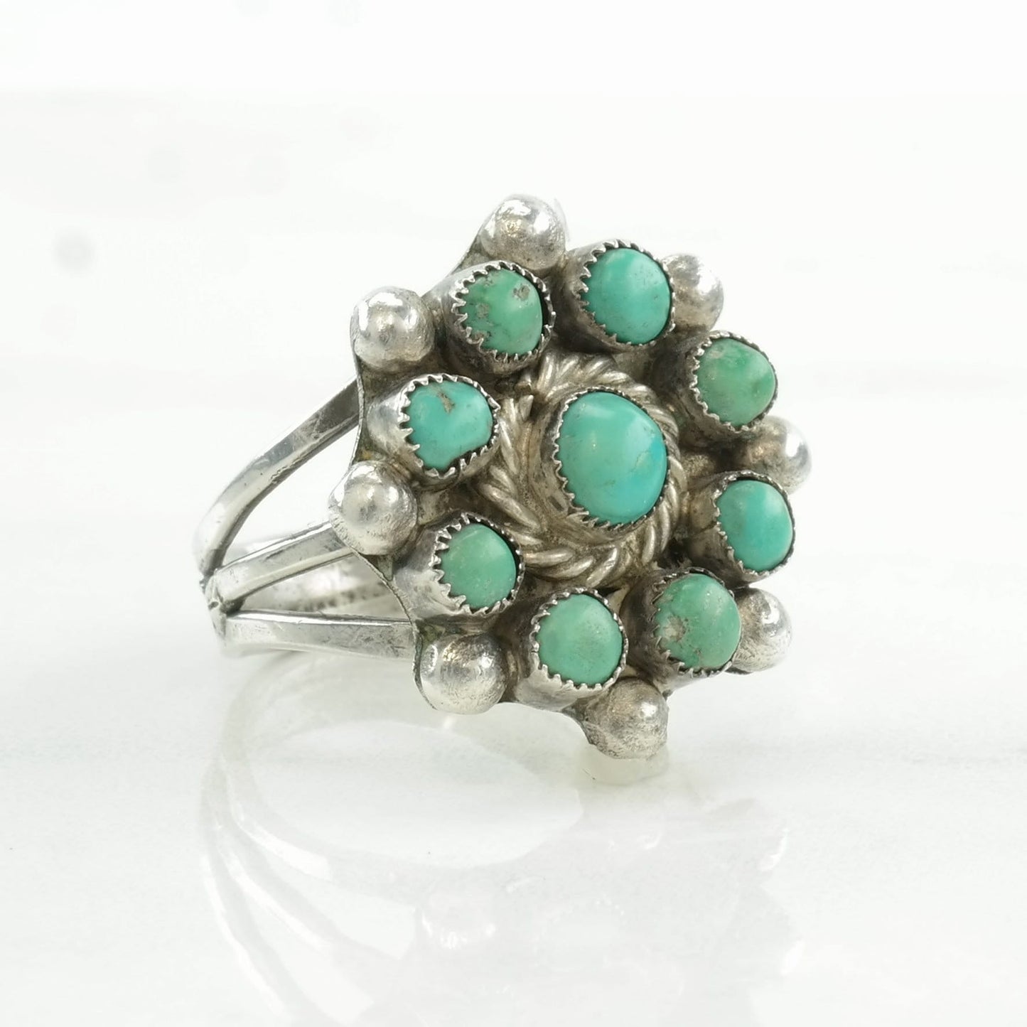 Native American Silver Ring Turquoise Cluster Sterling Size 6 1/2