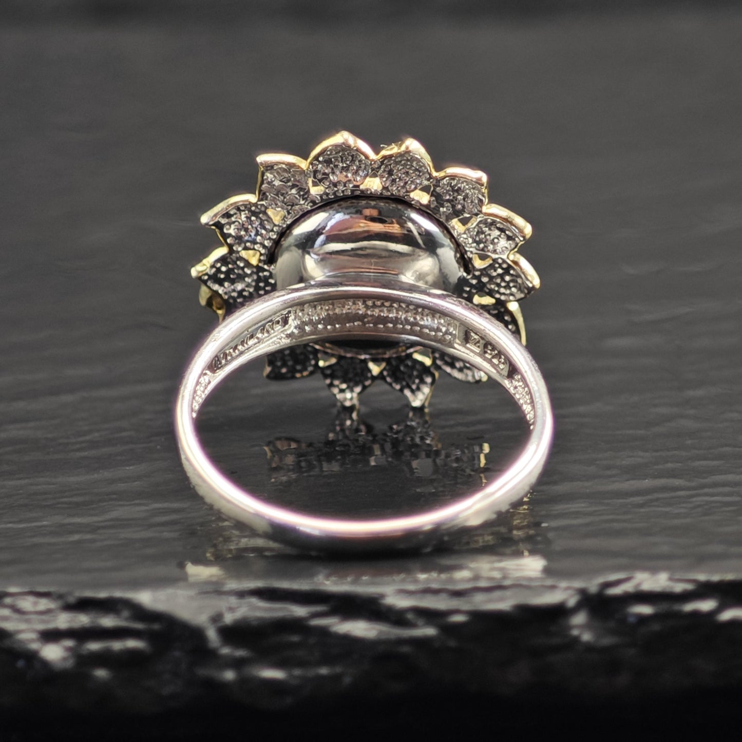 Diamond Flower Bee Gold-Plated Accent Sterling Silver Ring Sz 8 3/4 R6734