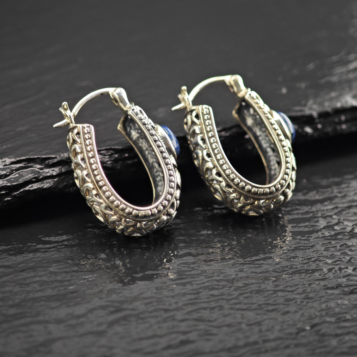Vintage Lapis Sterling Silver Dangle Earrings ER3207
