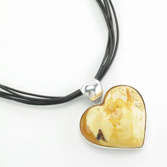 Sterling Silver Yellow Amber Heart Necklace