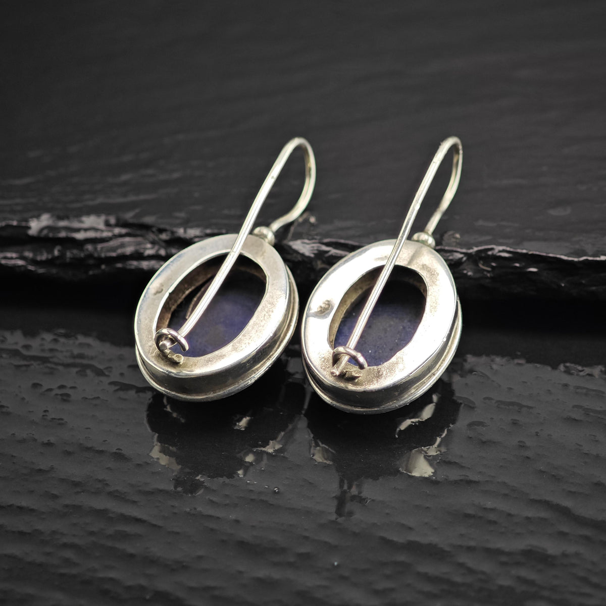 Vintage Lapis Oval Sterling Silver Dangle Earrings ER3215