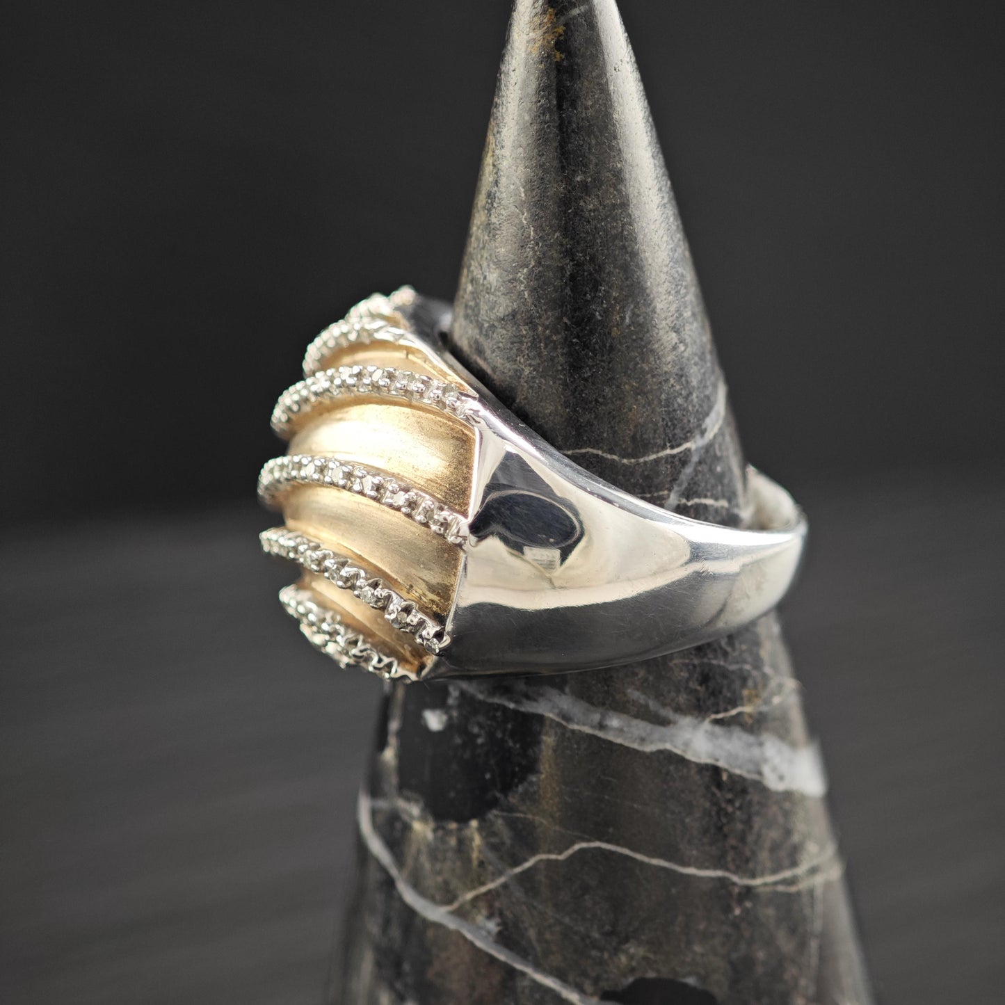 Two Tone Diamond Ring 1/2ctw JWBR Sterling Silver Dome, Rose Gold Plate