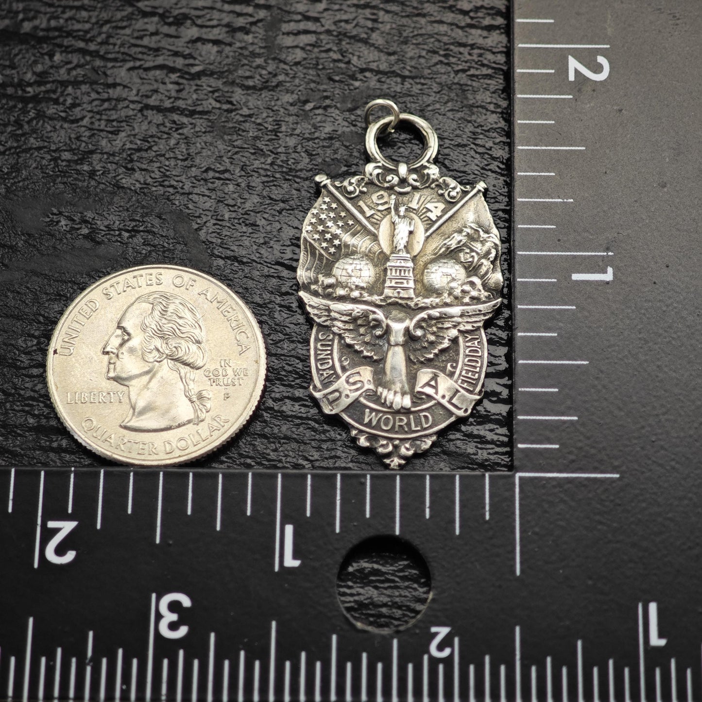 Antique 1914 Sunday World New York City Track Medal Sterling Silver Pendant P3068