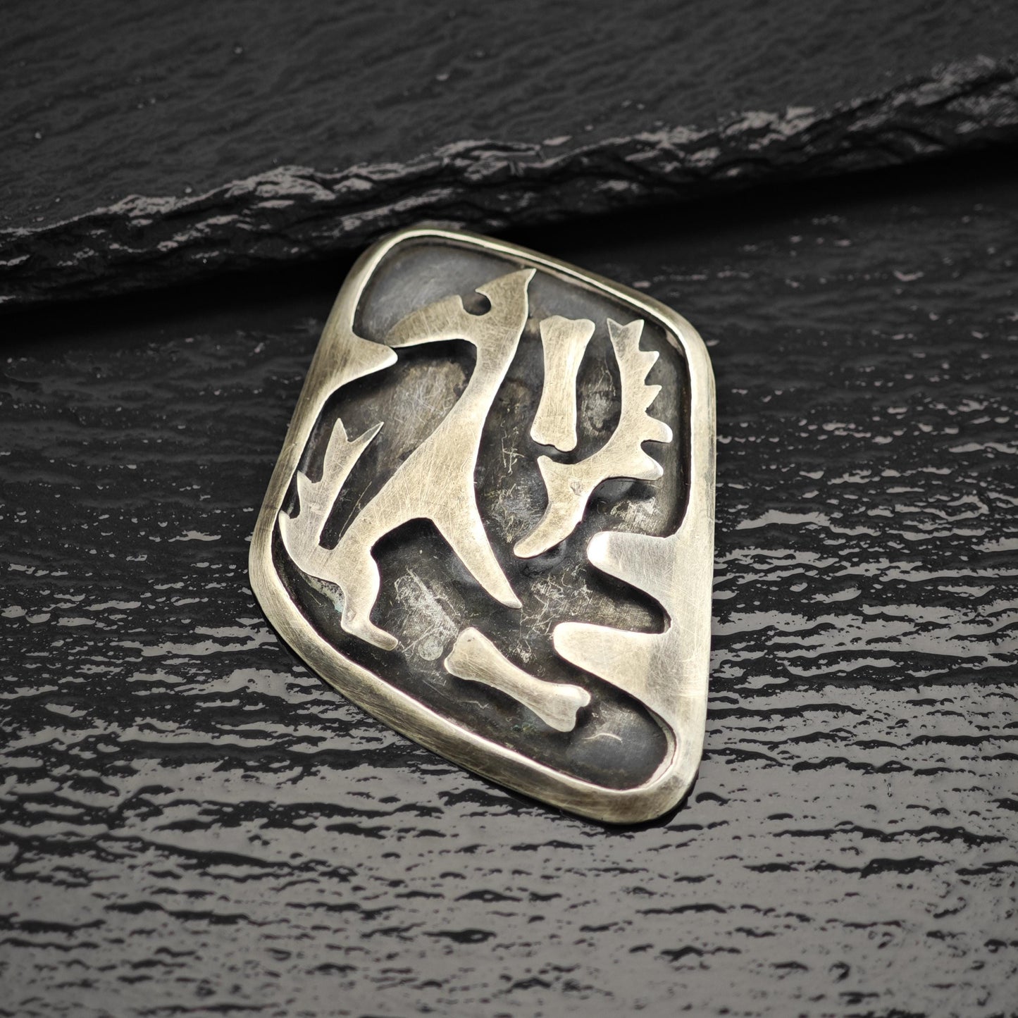 Mexico Abstract, Shadowbox Brooch Pendant Sterling Silver