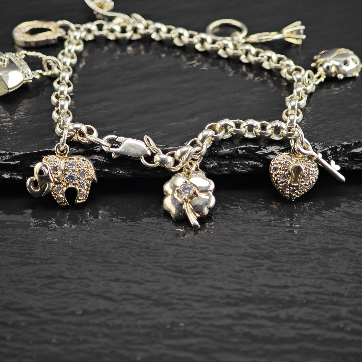 Charm Sterling Silver Bracelet Sz 6 3/4" BR3161