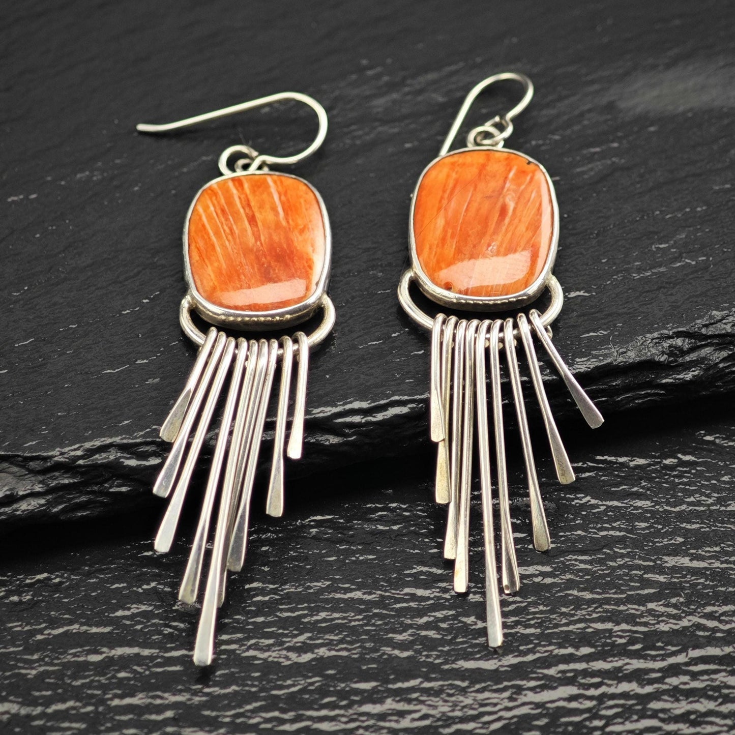 Orange Spiny Oyster Dangle Sterling Silver Earrings ER3114