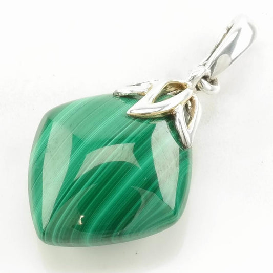 Vintage Malachite Floral accents Sterling Silver Pendant