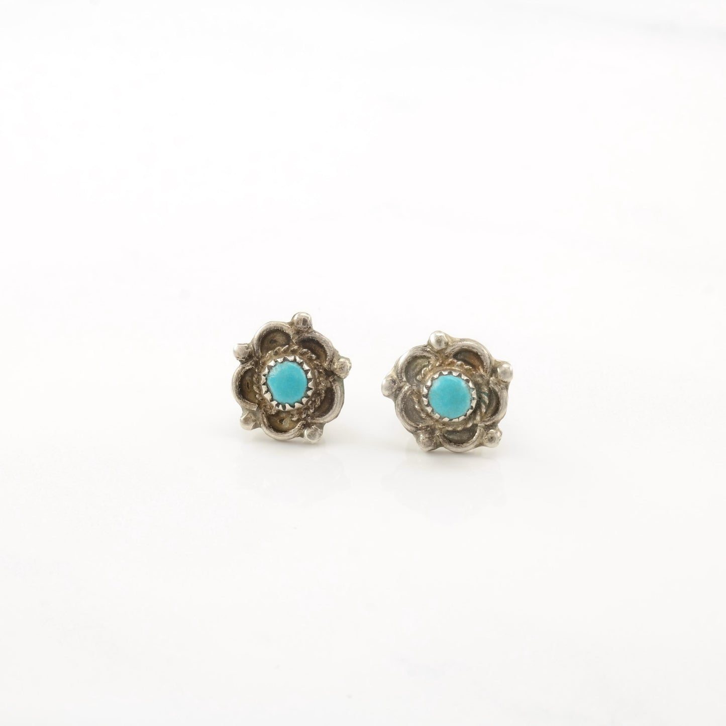 Choice of Vintage Native American Blue Turquoise Dainty, Minimalist Sterling Silver Stud Earrings