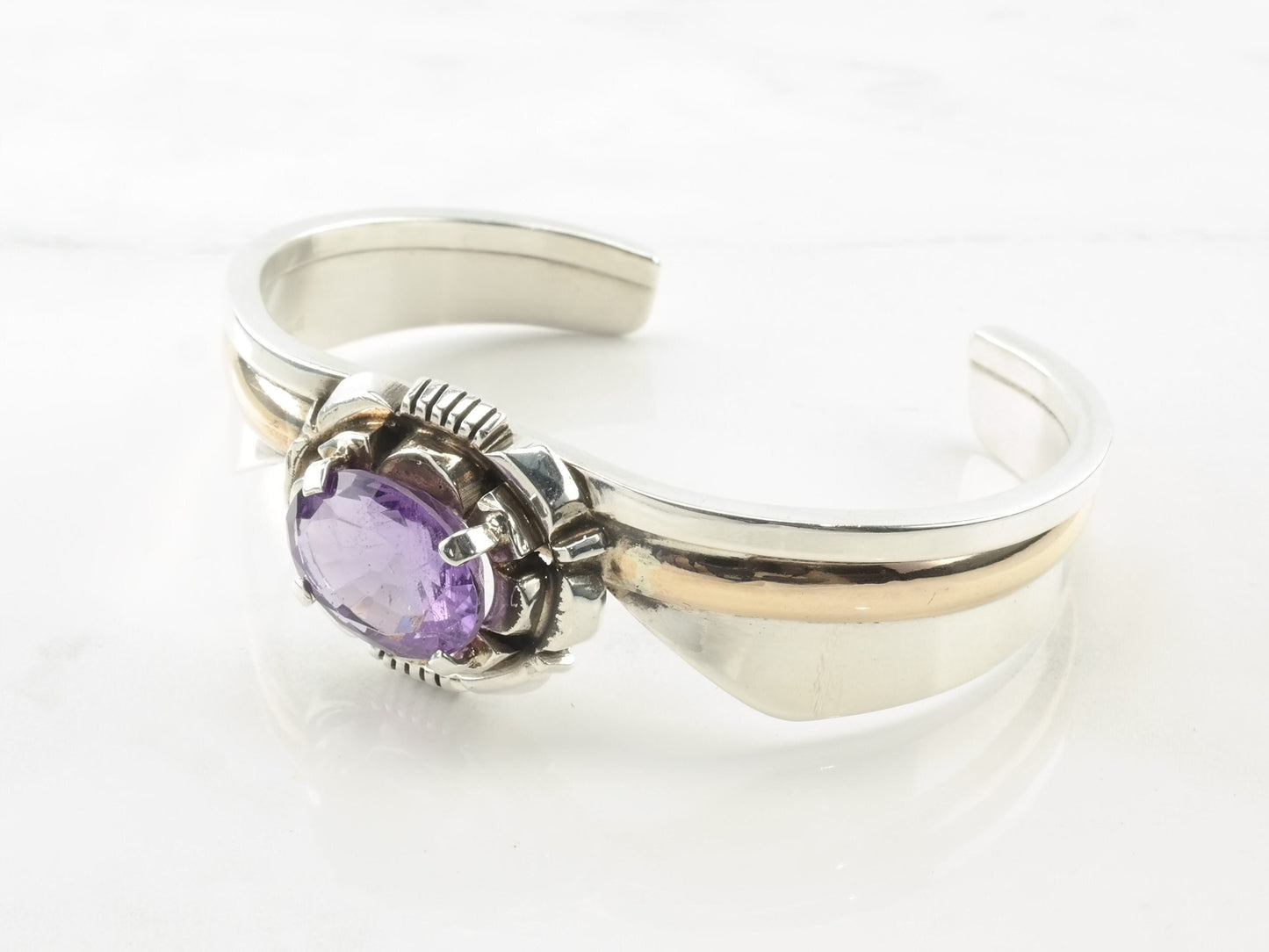 Sterling Silver Amethyst Gold Accent Cuff Bracelet