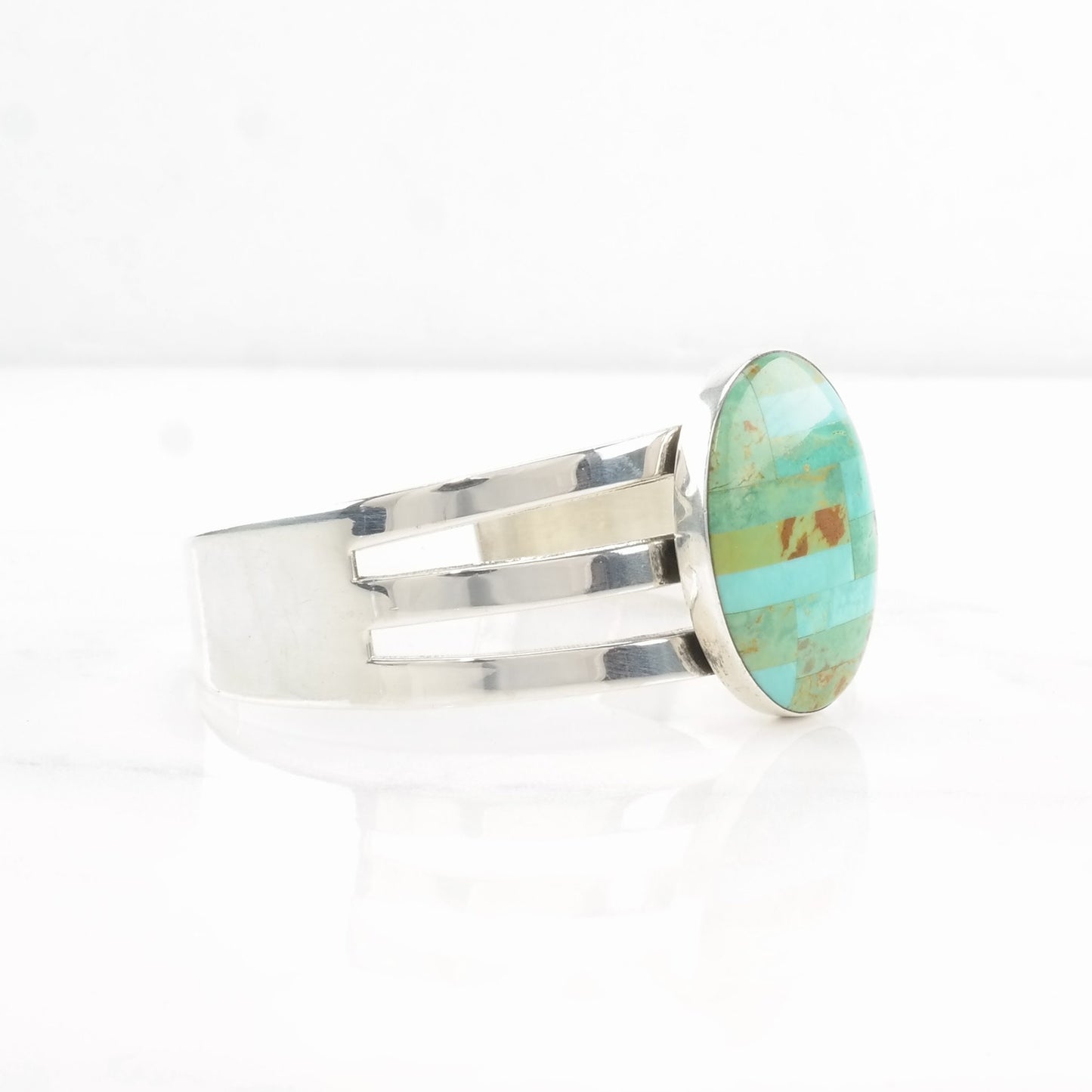 DTR Sterling Silver Cuff Bracelet Blue Turquoise Inlay