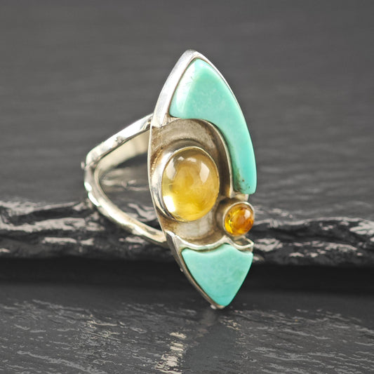 DTR Jay King Turquoise, Citrine Ring Sterling Silver