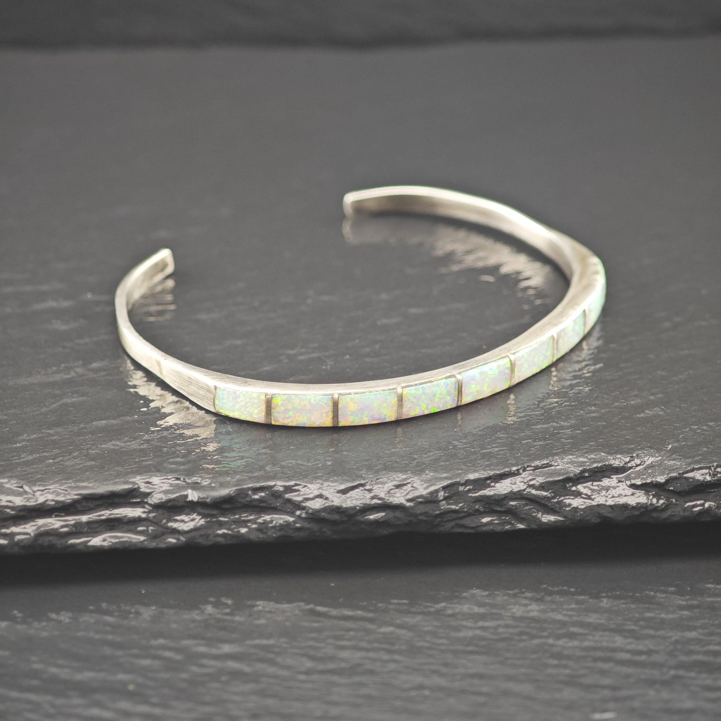 Native American Opal Inlay Cuff Bracelet Sterling Silver