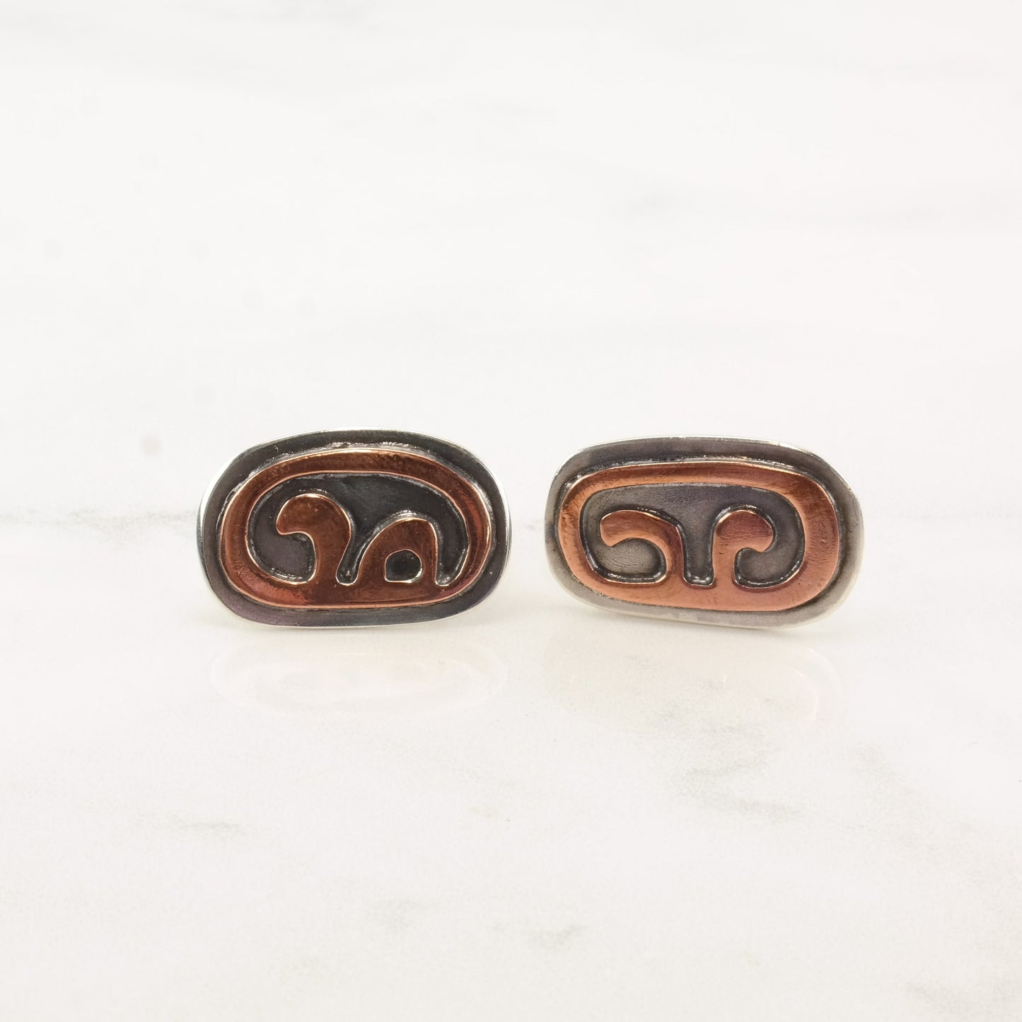 RWW Sterling Silver Copper Mixed Metal Modernist Earrings Screw back