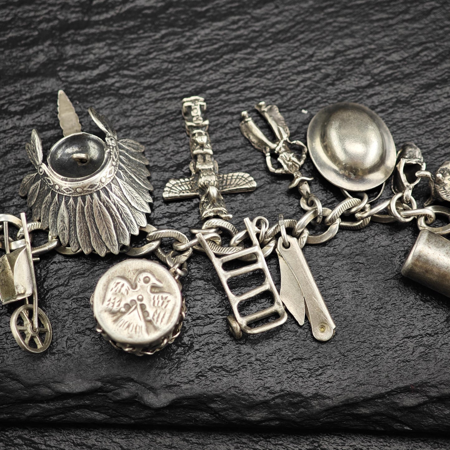 1950's Southwest Navy 23 Charm Bracelet Sterling Silver