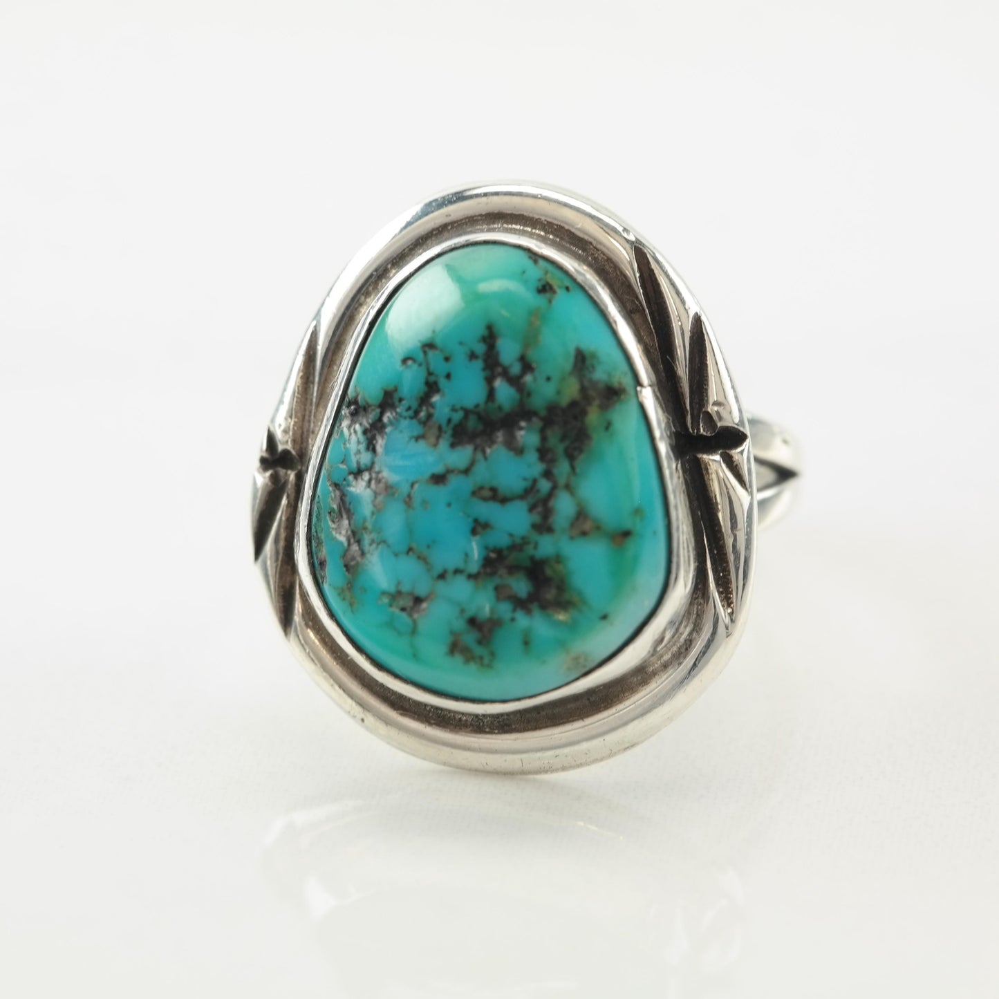 Vintage Southwest Silver Ring Turquoise Stamped Sterling Blue Size 3 1/4